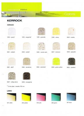 Kerrock plaat, overige afmetingen en Terrazzo kleuren